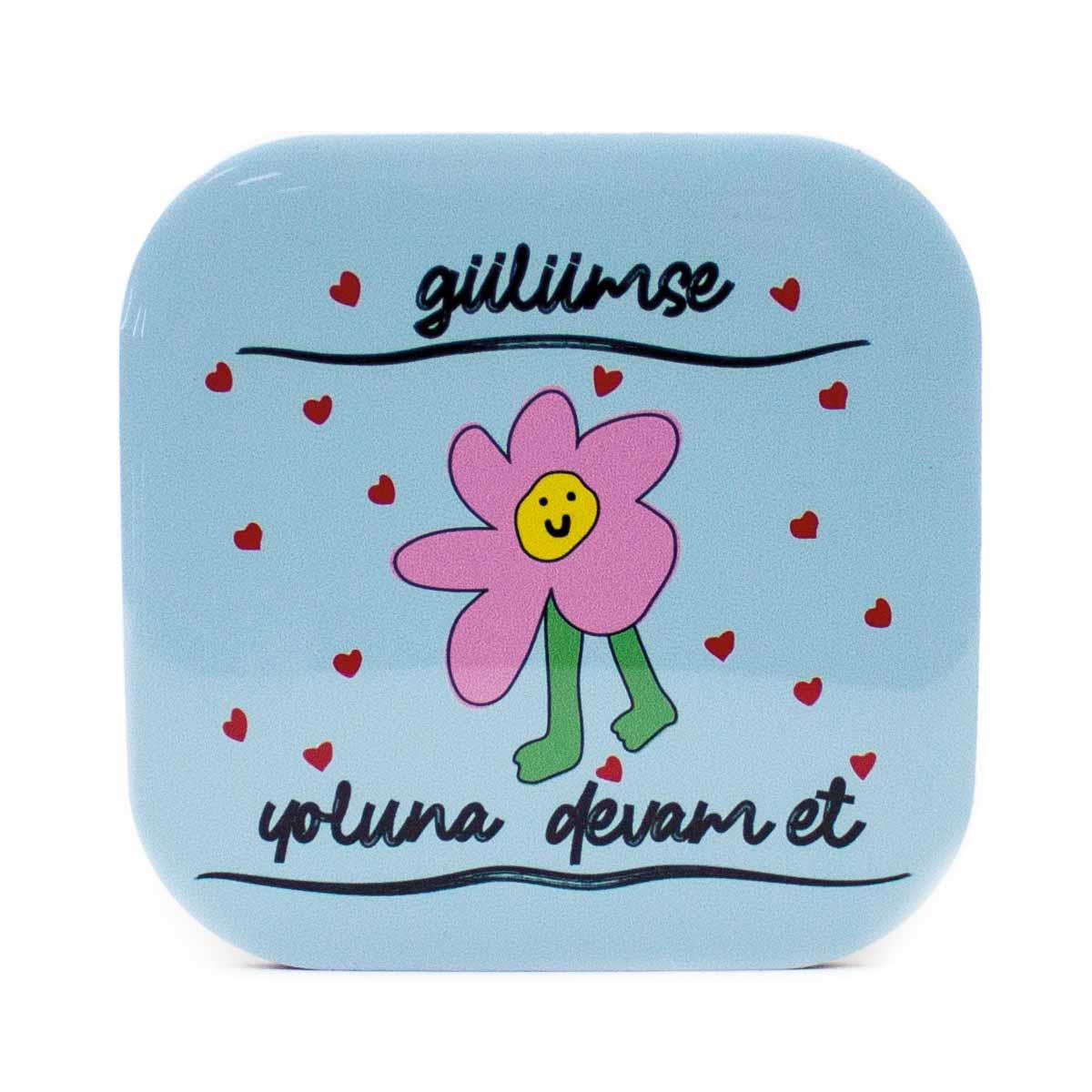 Gülümse, Yoluna Devam Et! Parlak Yüzey Bardak Altlığı - Renkli Baskılı Kaymaz Taban Bardak Altlığı  