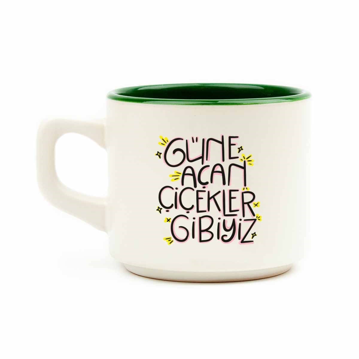 Güne Açan Çiçekler Gibiyiz Beyaz Venüs Kupa - Hediyelik Kupa Fincan Mug