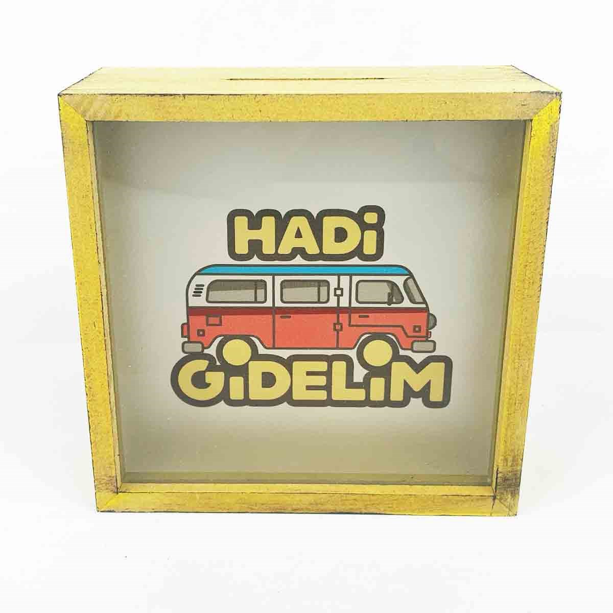 Hadi Bi Yerlere Gidelim Renkli Ahşap ve Cam Tasarımlı Kumbara