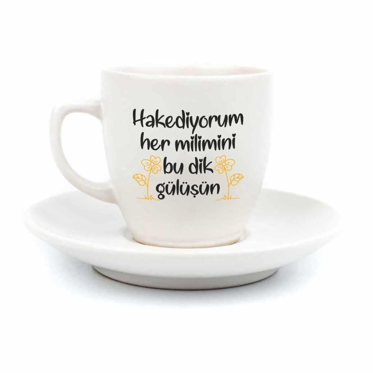 Hakediyorum Her Milimini Bu Dik Gülüşün Krem Türk Kahvesi Fincanı - Hediye Seramik Türk Kahvesi Fincanı