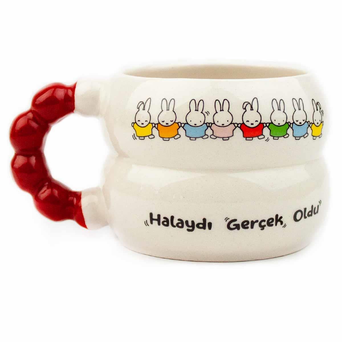 Halaydı Gerçek Oldu! Baskılı El Yapımı Krem Parlak Harmoni Kupa - El İşçiliği Hediyelik Kupa Bardak