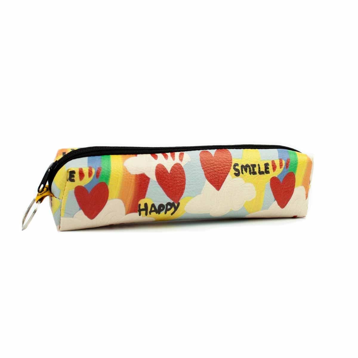 Happy Smile Tasarımlı Fermuarlı Kalemlik - Tek Bölmeli Kalemlik Kalem Kutusu