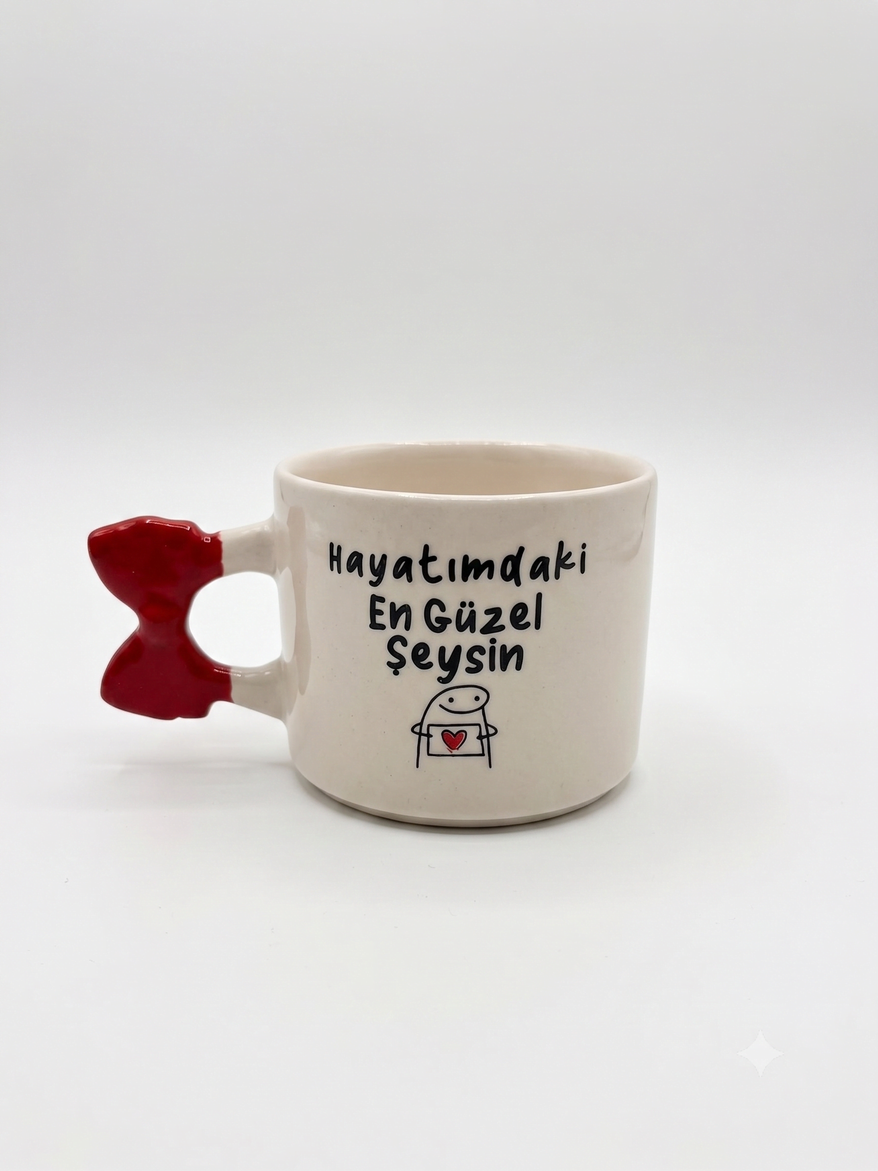 Hayatımdaki En Güzel Şeysin El Yapımı Krem Parlak Kurdele Kulp Kupa - El İşçiliği Hediyelik Kupa Bardak Mug
