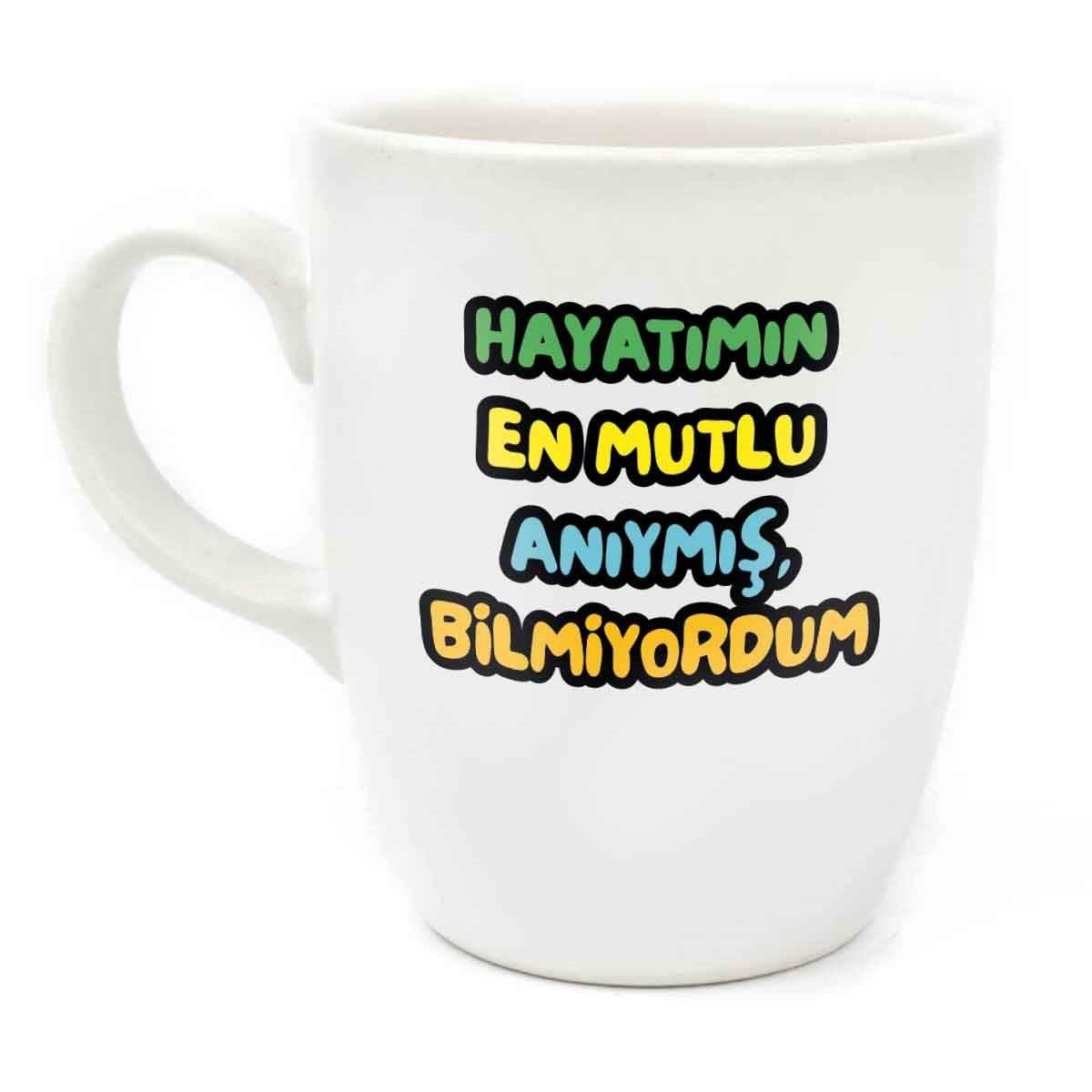 Hayatımın En Mutlu Anıymış, Bilmiyordum Krem Oval Kupa - Hediye Seramik Kupa