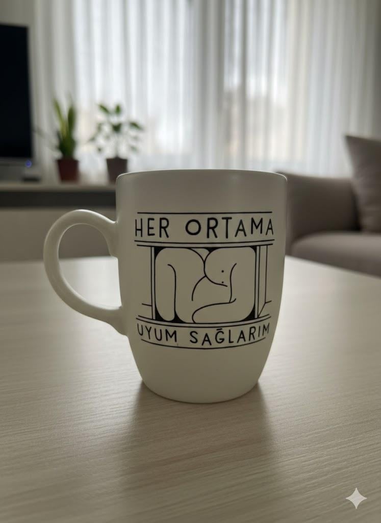 Her Ortama Uyum Sağlarım Krem Oval Kupa - Hediyelik Kupa Fincan Mug