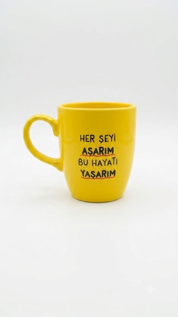 Herşeyi Aşarım Sarı Oval Kupa - Hediyelik Kupa Fincan Mug