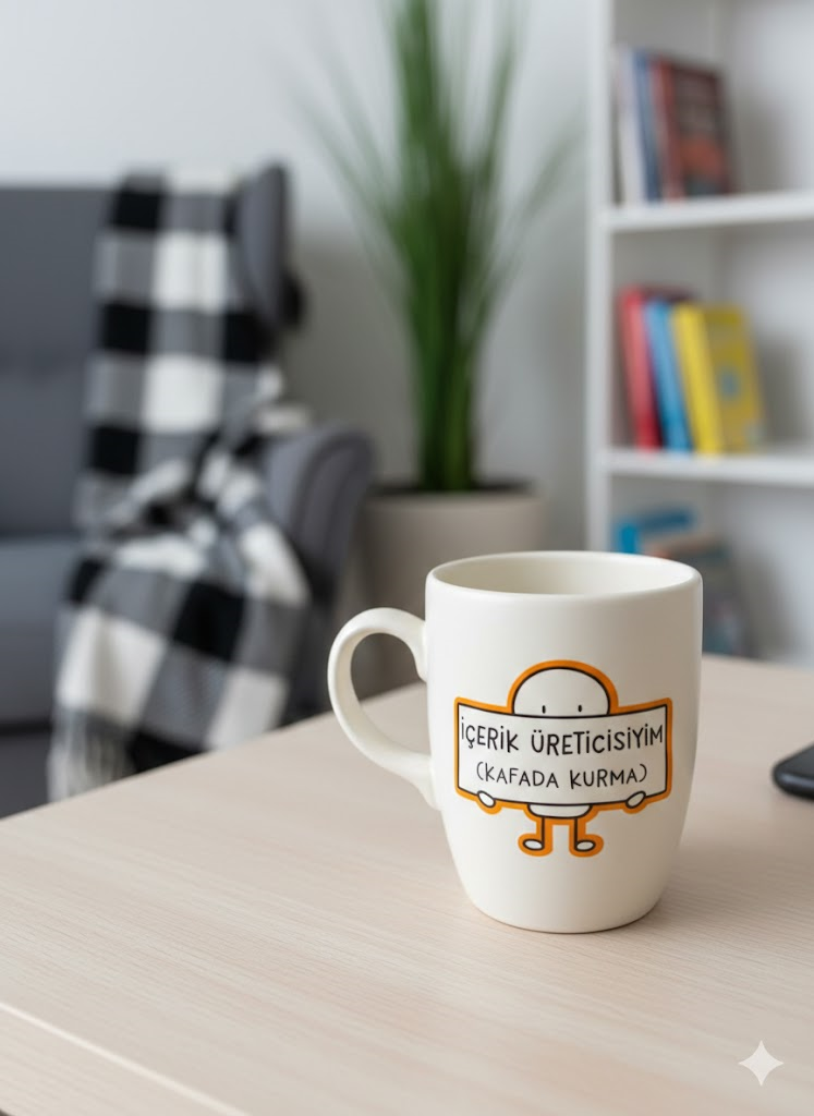 İçerik Üreticisiyim Krem Oval Kupa - Hediyelik Kupa Fincan Mug