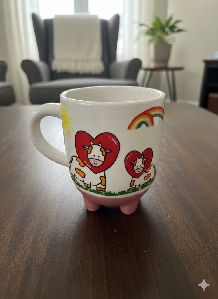 İnek Kupa 08 El Yapımı 3D Krem Parlak Kupa - El Yapımı Seramik Kupa