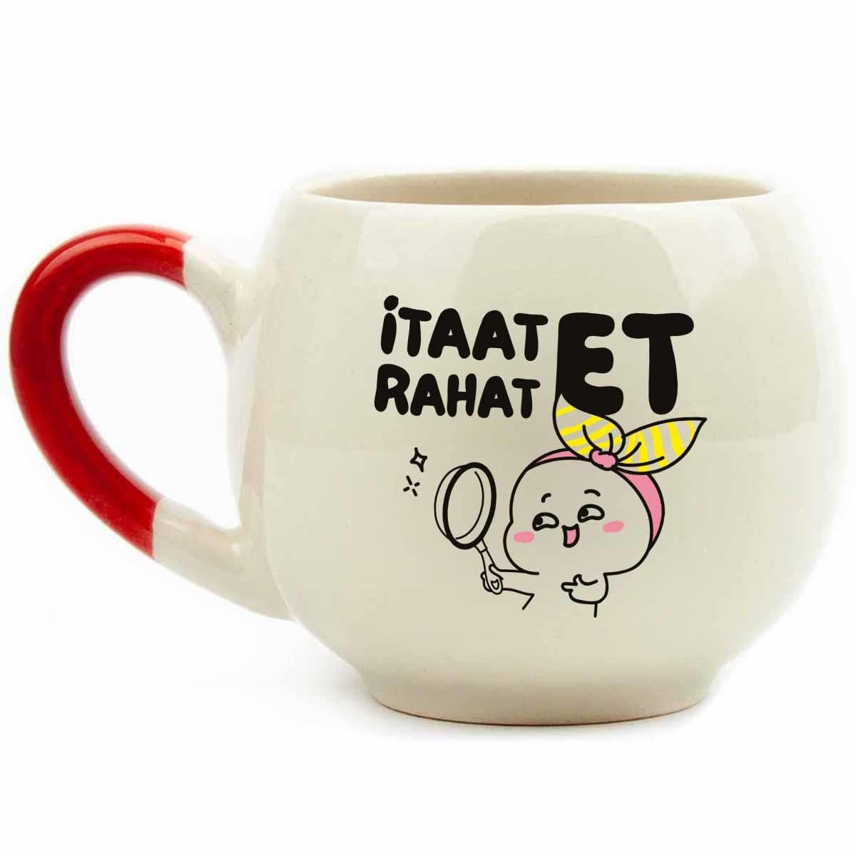 İtaat Et Rahat Et Krem Parlak Balon Kupa - Hediye Seramik Kupa