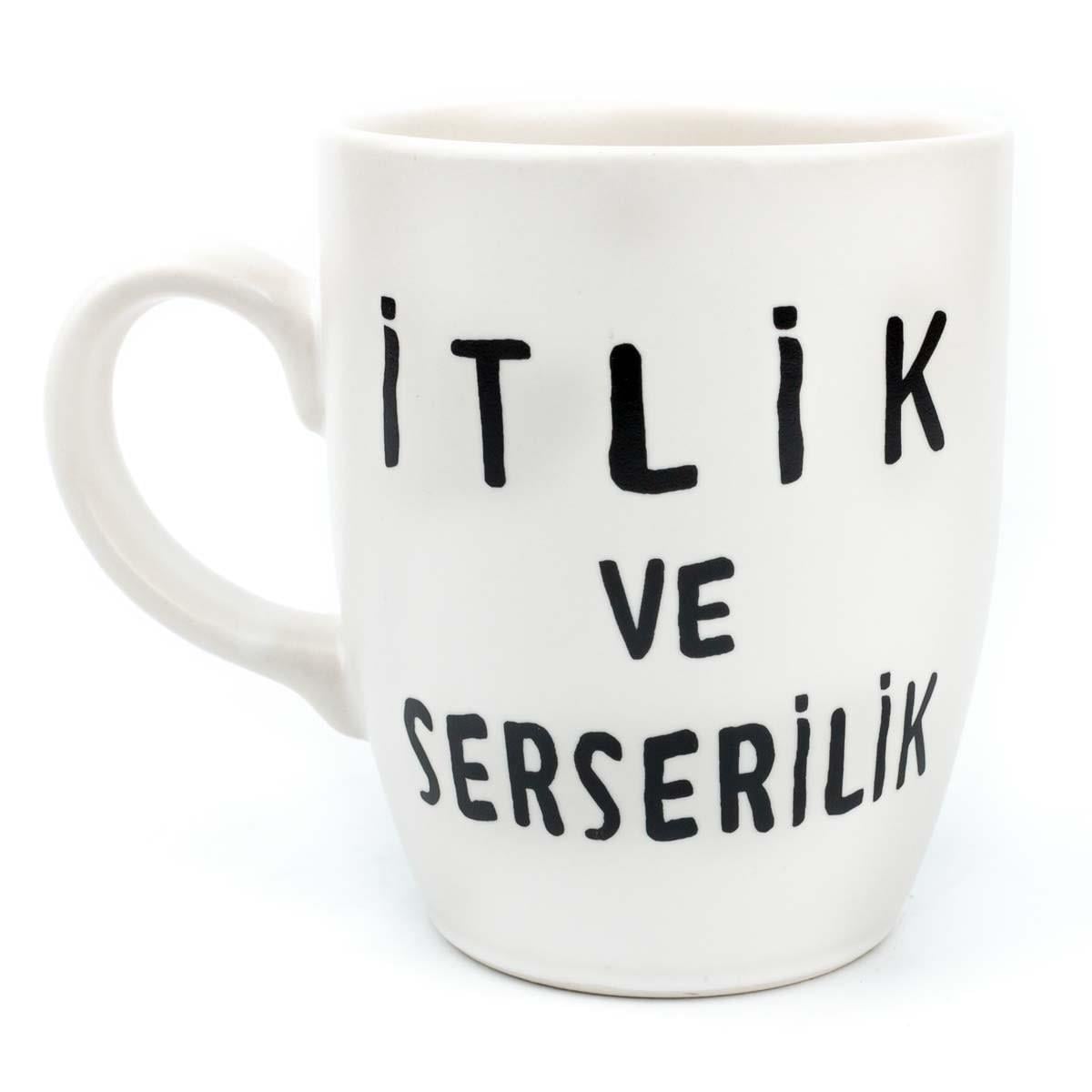 İtlik ve Serserilik Krem Oval Kupa - Hediye Seramik Kupa