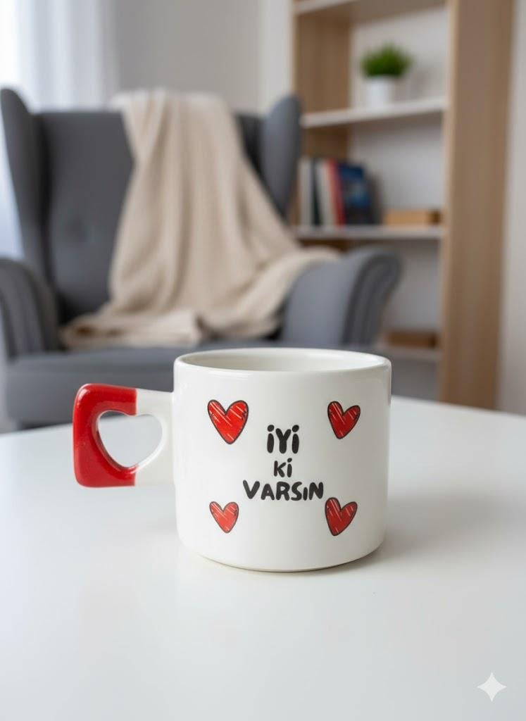 İyi Ki Varsın Kalp Kulp Kupa - Hediye Seramik Kupa