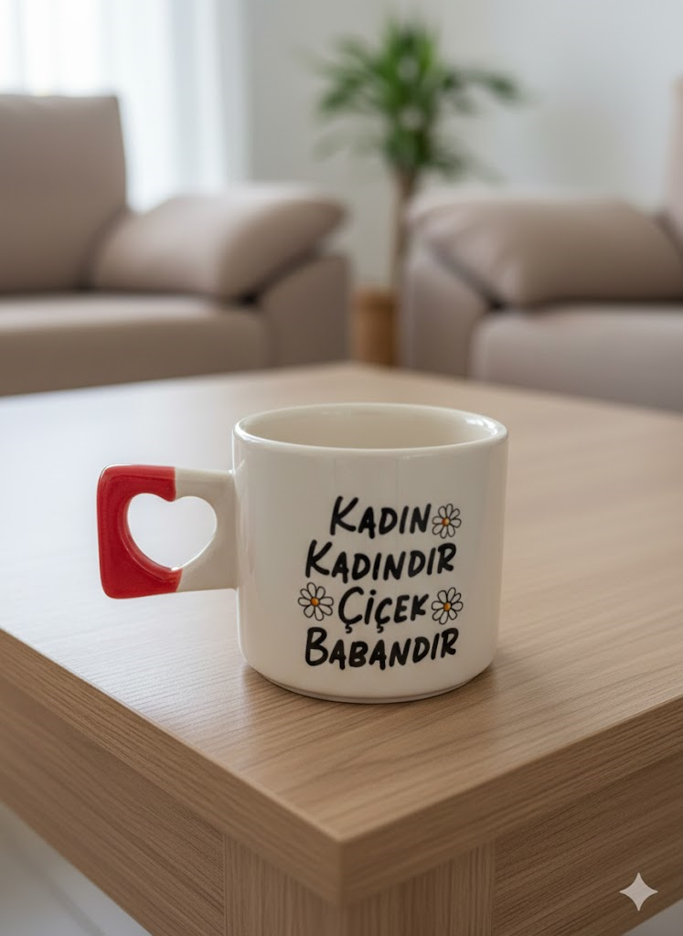 Kadın Kadındır Çiçek Babandır Kalp Kulp Kupa - Hediye Seramik Kupa