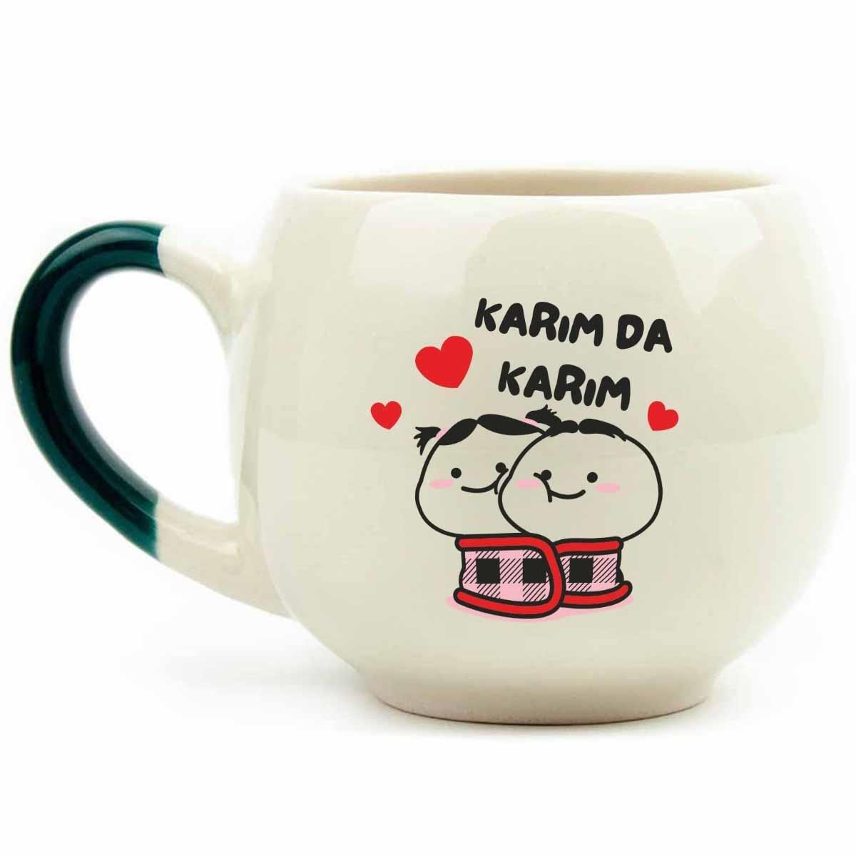 Karım Da Karım Krem Parlak Balon Kupa (Yeşil Kulp) - Hediye Seramik Kupa