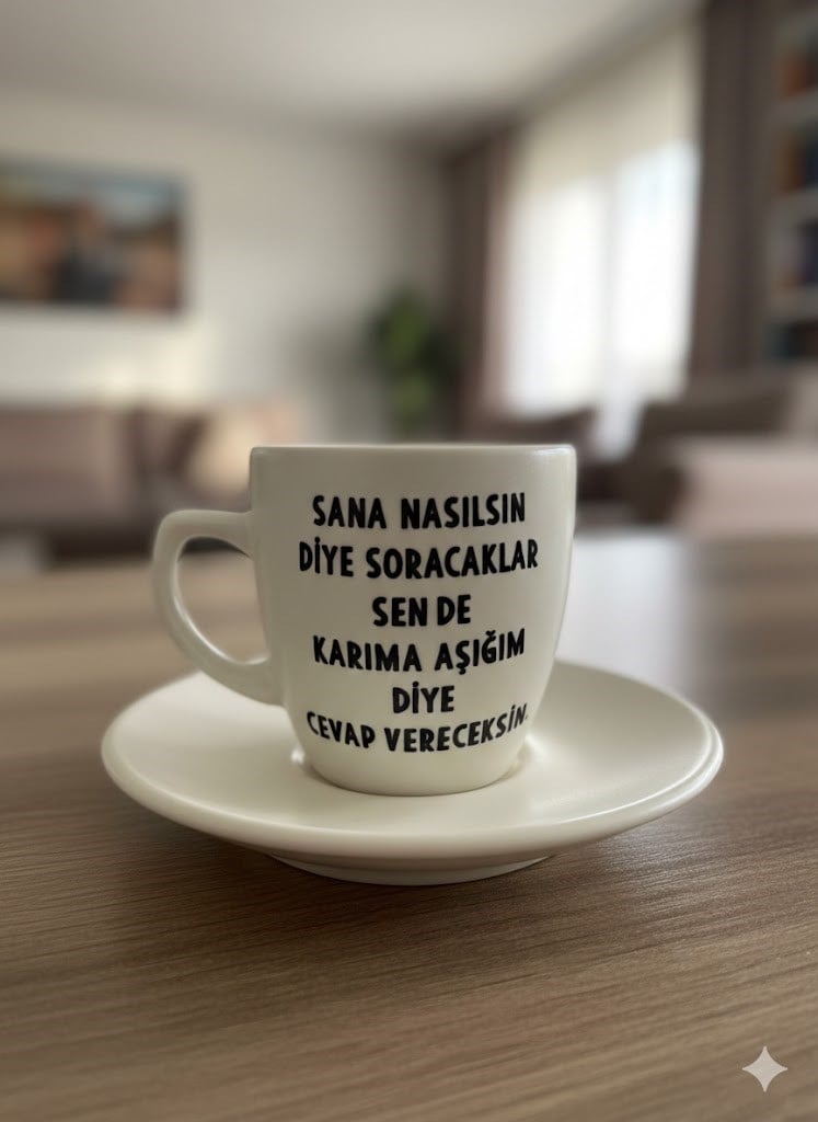 Karıma Aşığım Diye Cevap Vereceksin Krem Türk Kahvesi Fincanı - Hediye Seramik Türk Kahvesi Fincanı
