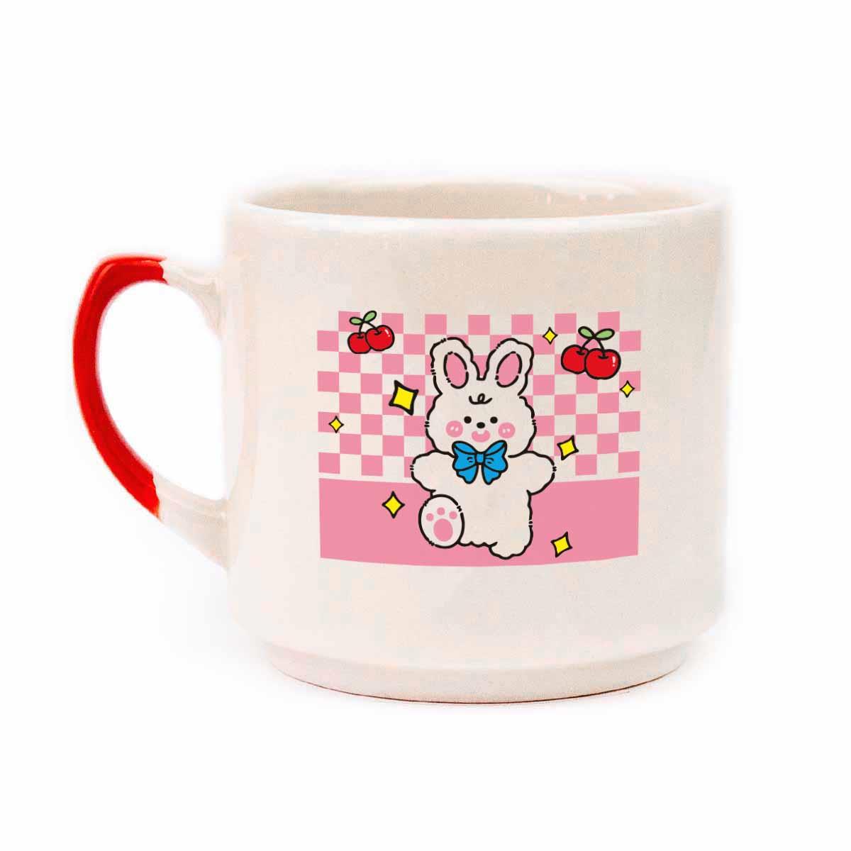 Kawaii Tavşan Krem Parlak Mistik Kupa - Hediyelik Kawaii Kupa Mug