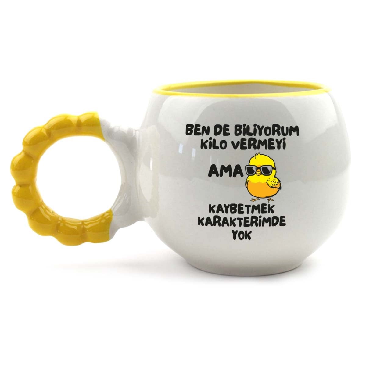 Kaybetmek Karakterimde Yok El Yapımı Krem Parlak Puf Kupa - El İşçiliği Hediyelik Kupa Bardak Mug