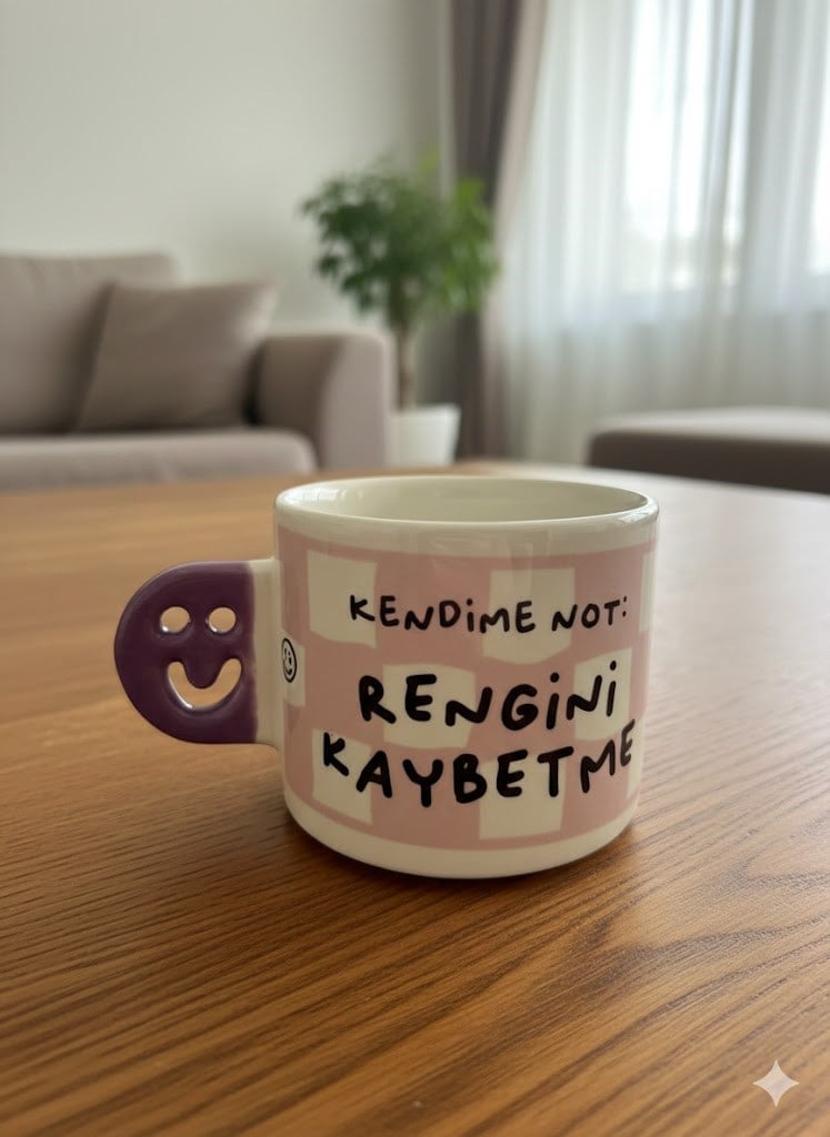 Kendime Not: Rengini Kaybetme El Yapımı Gülen Kulp Kupa - Hediyelik Kupa Fincan Mug