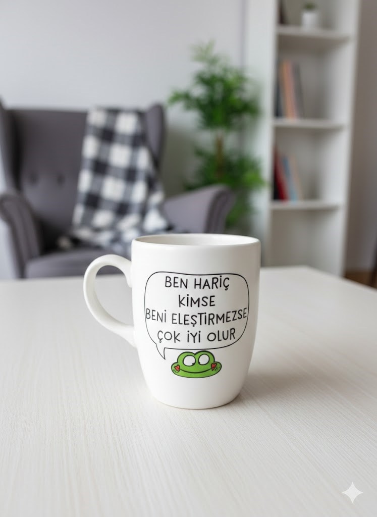Kimse Beni Eleştirmezse Çok İyi Olur Krem Oval Kupa - Hediyelik Kupa Fincan Mug