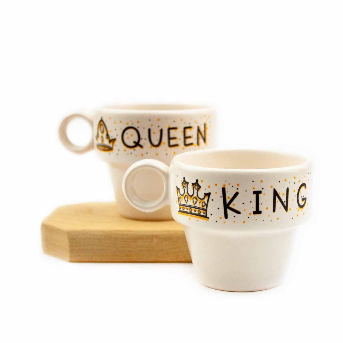 King & Queen 2'li Espresso Bardak Seti - Hediye Seramik Fincan