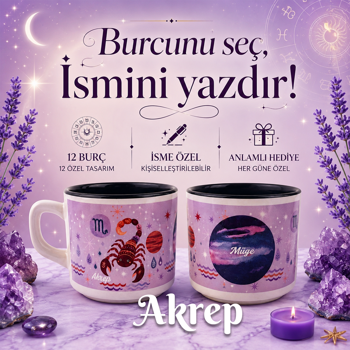 Kişiye Özel Akrep Burcu Tasarımlı Beyaz Burc Kupa - Hediyelik Kupa Fincan Mug