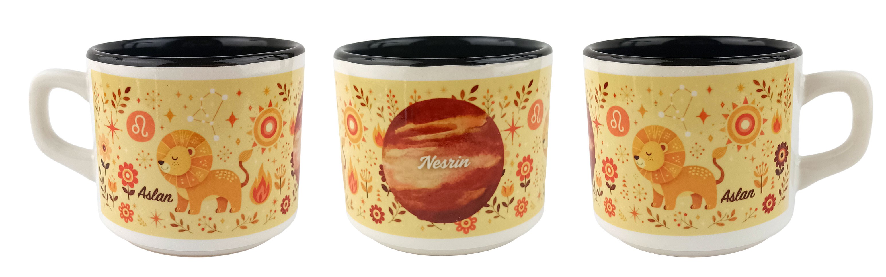 Kişiye Özel Aslan Burcu Tasarımlı Beyaz Burc Kupa - Hediyelik Kupa Fincan Mug