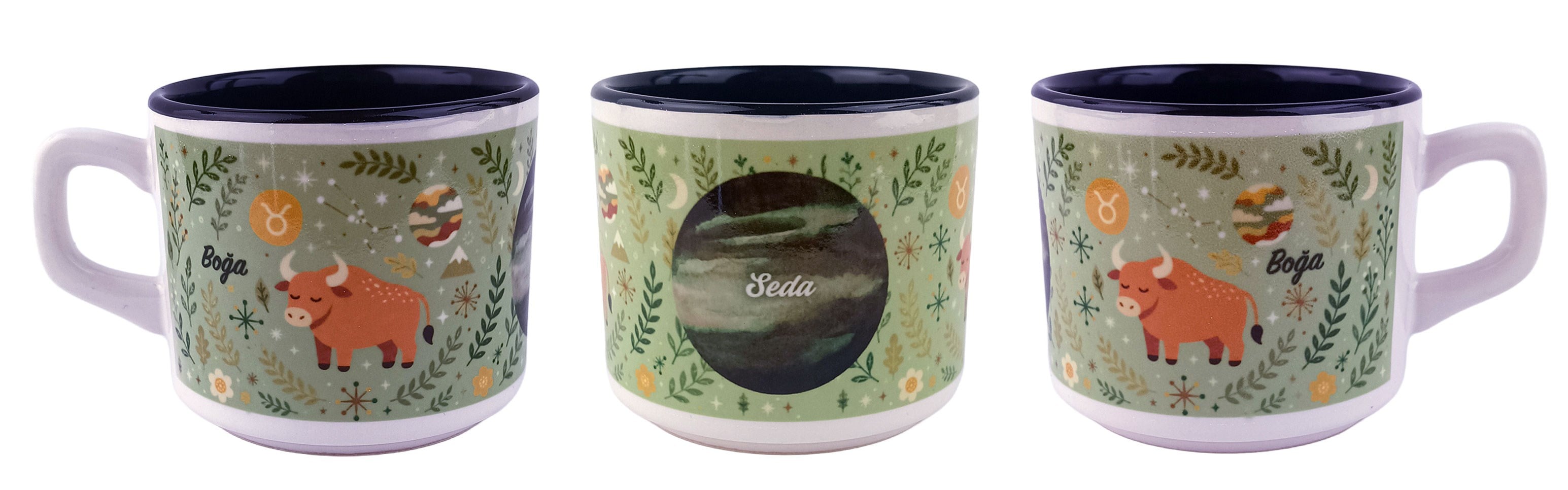 Kişiye Özel Boğa Burcu Tasarımlı Beyaz Burc Kupa - Hediyelik Kupa Fincan Mug