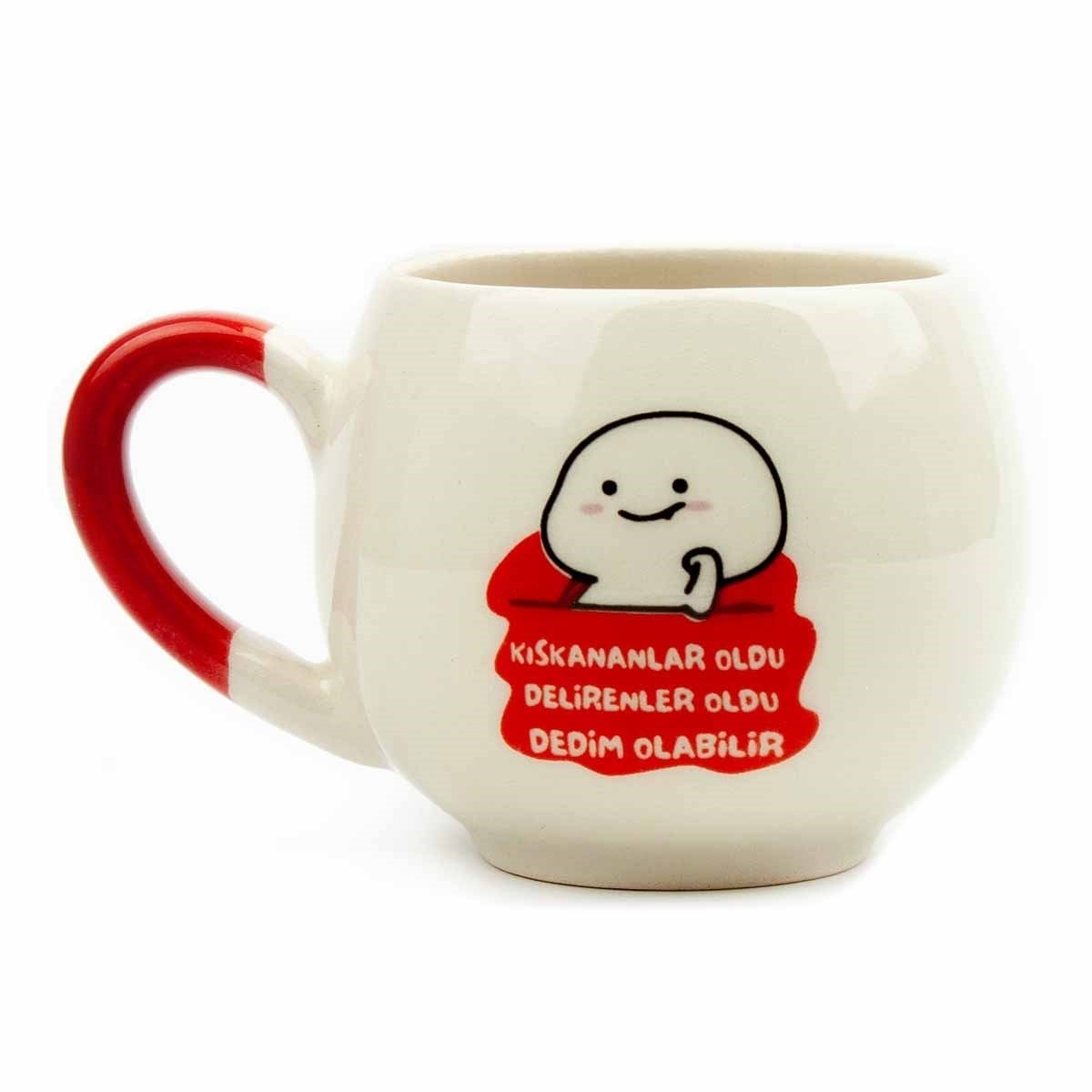 Kıskananlar Oldu Delirenler Oldu Dedim Olabilir Krem Parlak Balon Kupa (Kırmızı Kulp) - Hediye Seramik Kupa