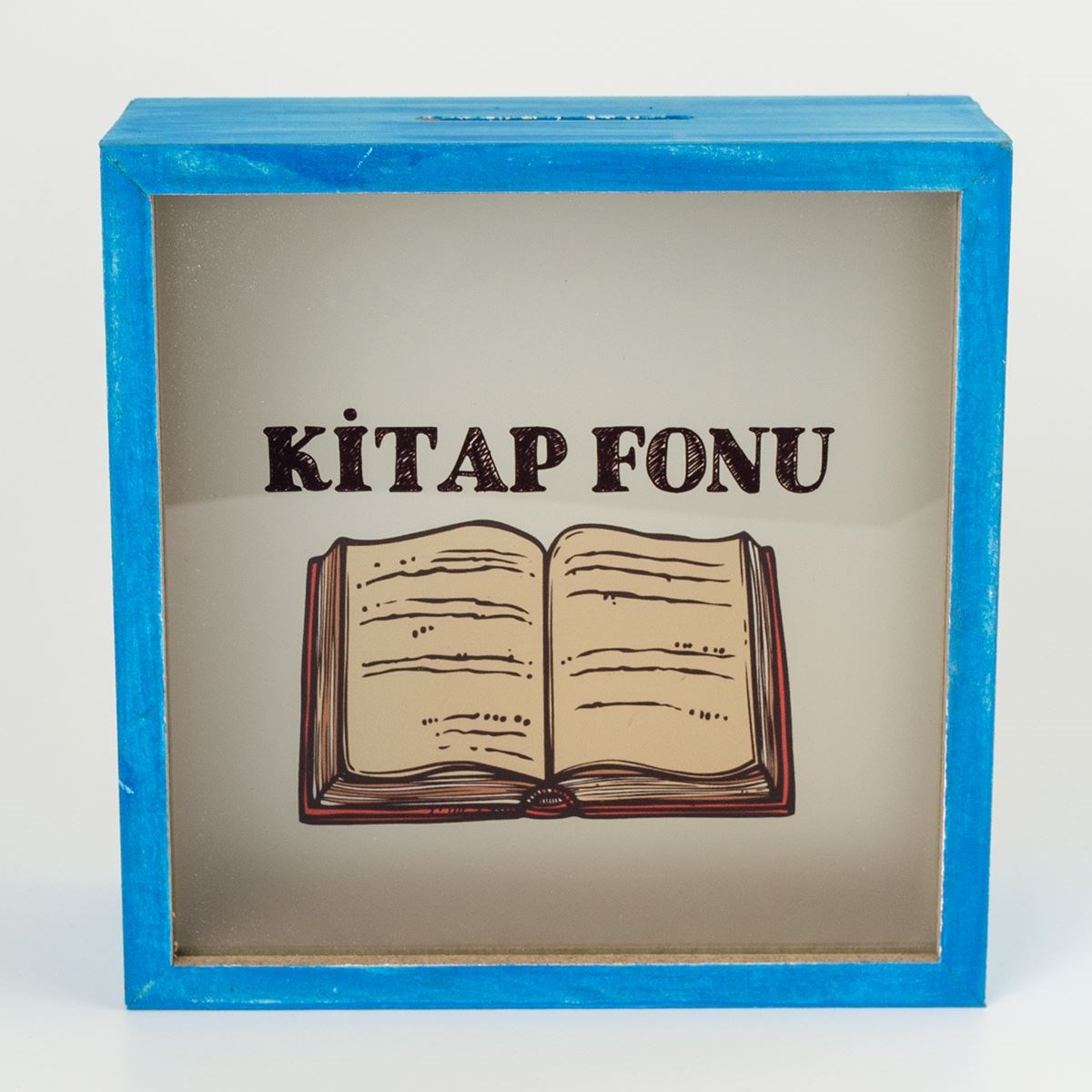 Kitap Fonu Renkli Ahşap ve Cam Tasarımlı Kumbara