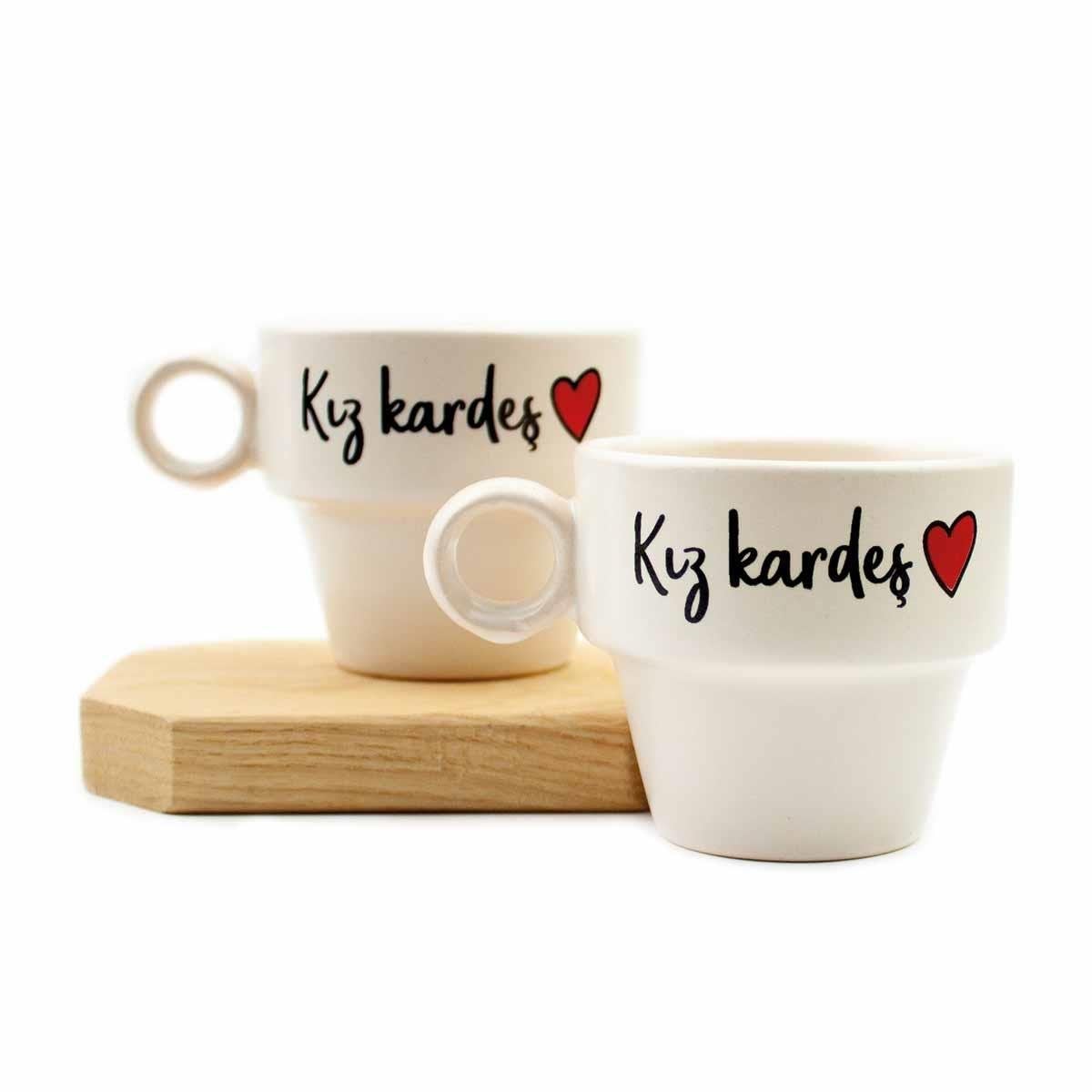 Kız Kardeş 2'li Espresso Bardak Seti - Hediye Seramik Fincan