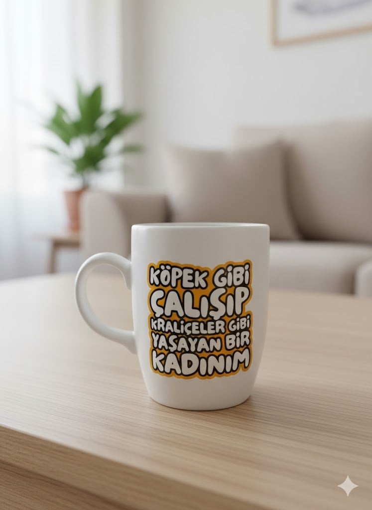 Köpek Gibi Çalışıp Kraliçeler Gibi Yaşayan Bir Kadınım Krem Oval Kupa - Hediyelik Kupa Fincan Mug