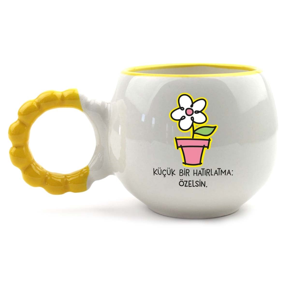 Küçük Bir Hatırlatma:Özelsin. El Yapımı Krem Parlak Puf Kupa - El İşçiliği Hediyelik Kupa Bardak Mug