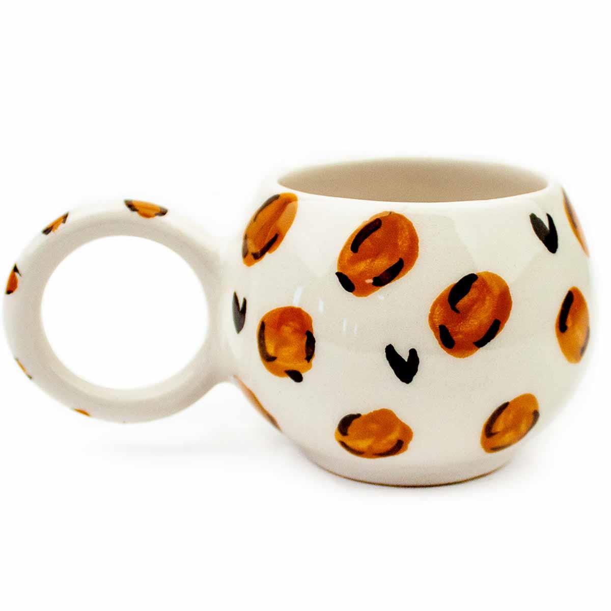 Leopar El Boyama & Kabartma Desen Krem Parlak Baloncuk Fincan