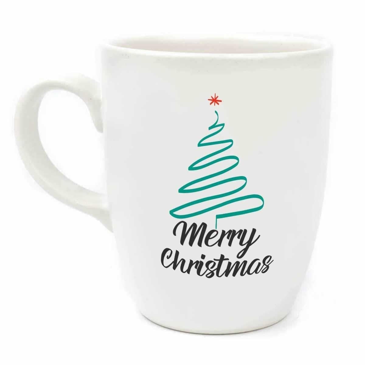 Merry Christmas Çizim Noel Ağacı Krem Oval Kupa No:22-Yılbaşı Temalı Kupa