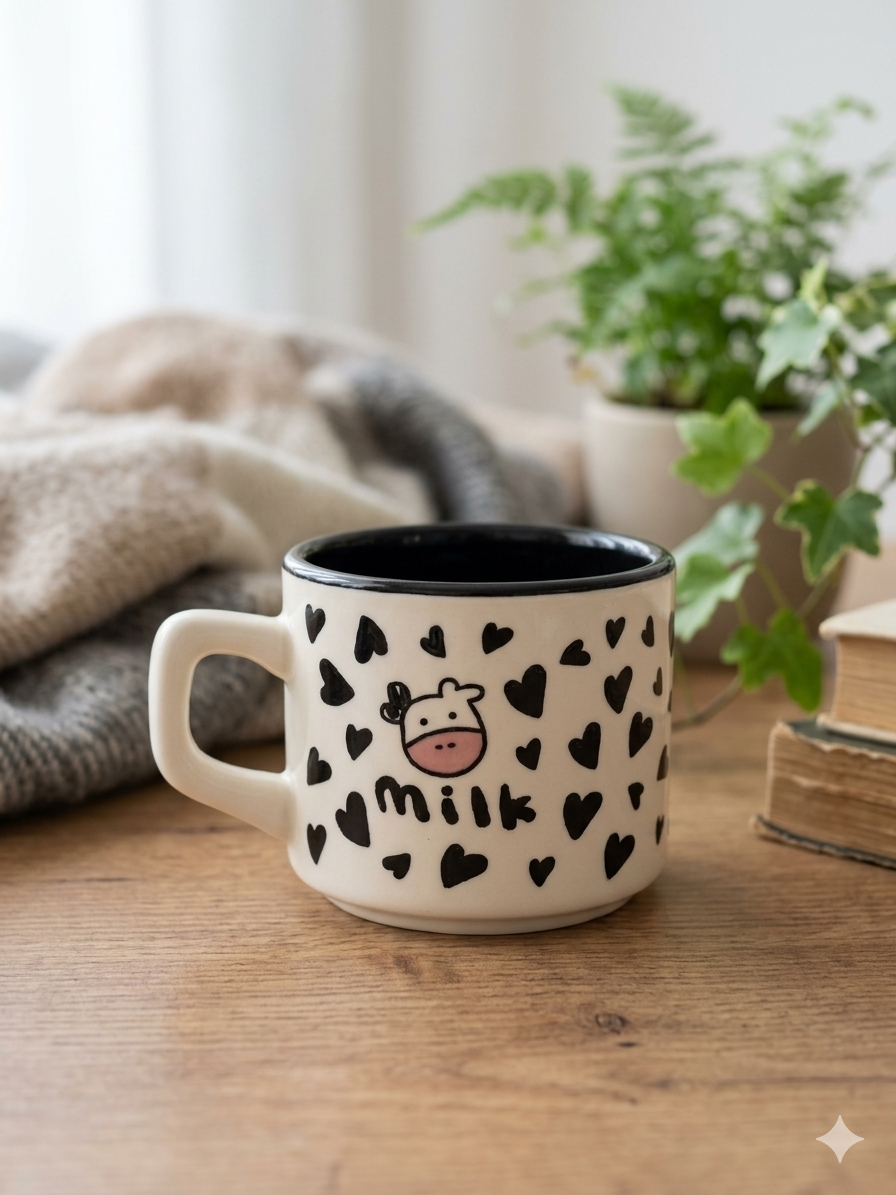 Milk İnek Sarmal Tasarımlı Beyaz Venüs Kupa -Hediyelik Kupa Fincan Mug