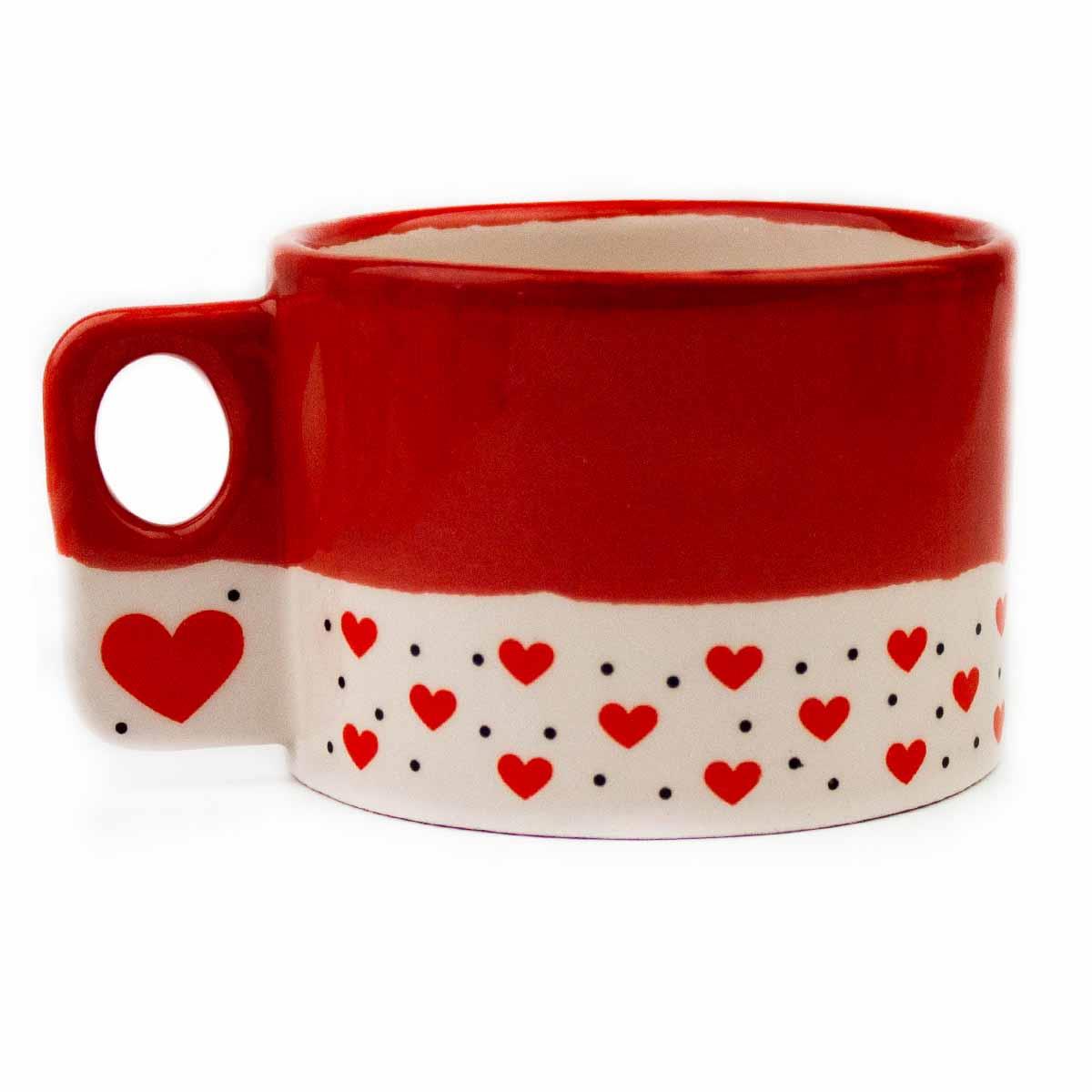 Mini Mini Kalpler El Boyama Krem Parlak Polo Kupa - El Yapımı Hediyelik Kupa Mug