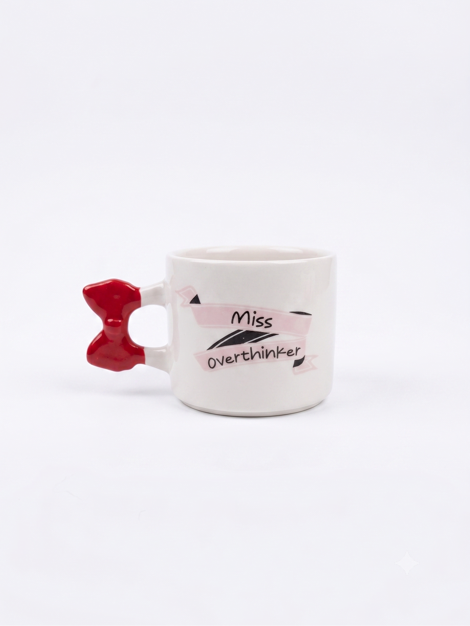 Miss Overthinker El Yapımı Krem Parlak Kurdele Kulp Kupa - El İşçiliği Hediyelik Kupa Bardak Mug