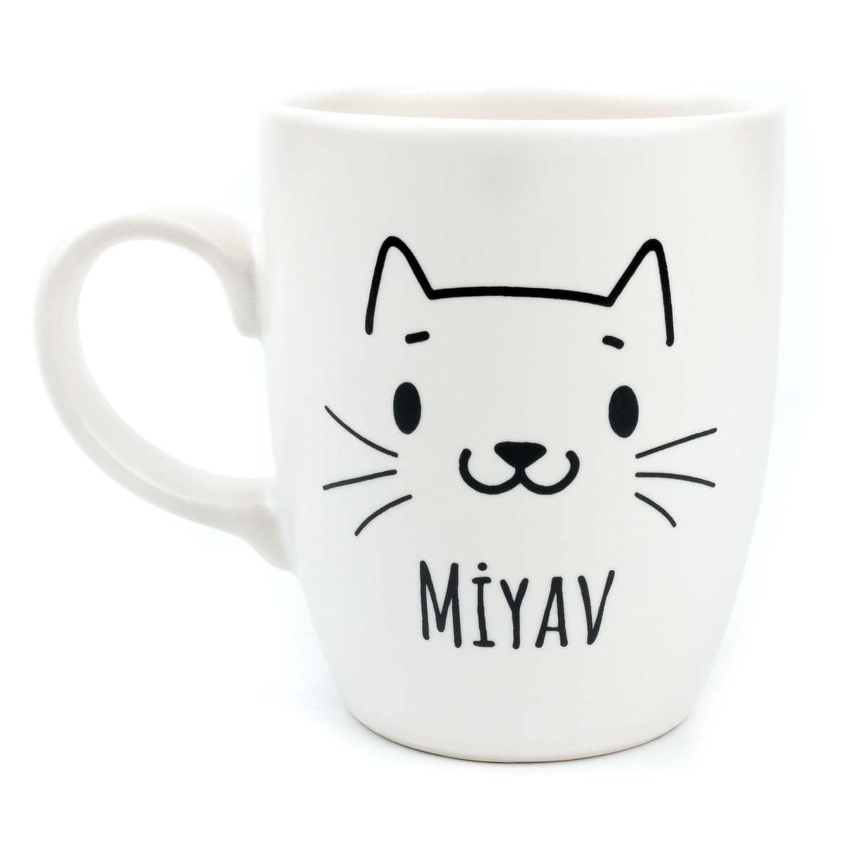 Miyav Krem Oval Kupa - Hediye Seramik Kupa
