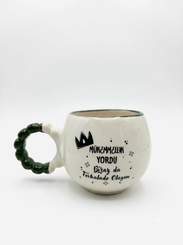 Mükemmellik Yordu El Yapımı Krem Parlak Puf Kupa - El İşçiliği Hediyelik Kupa Bardak Mug