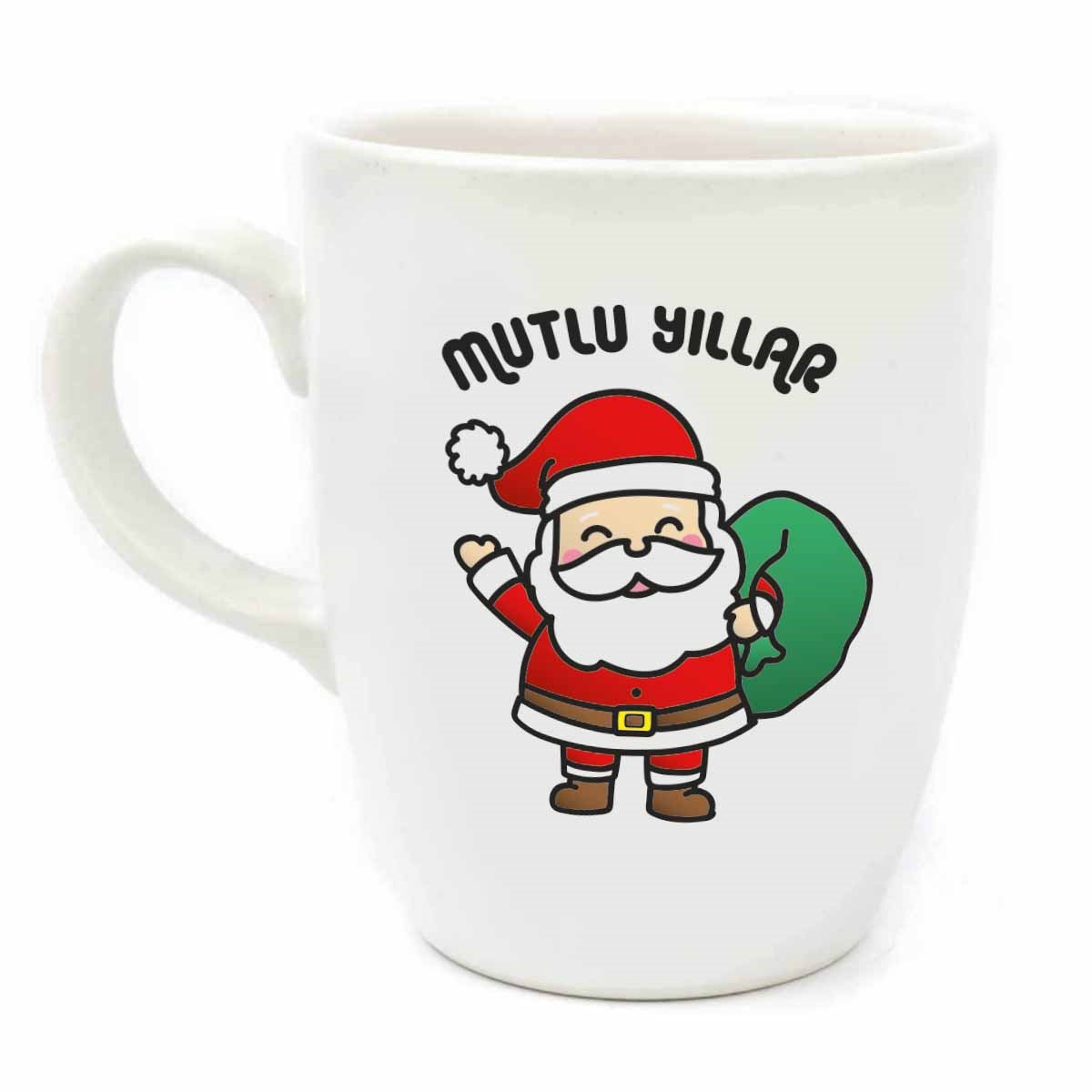 Mutlu Yıllar Noel Baba Krem Oval Kupa No:07-Yılbaşı Temalı Kupa