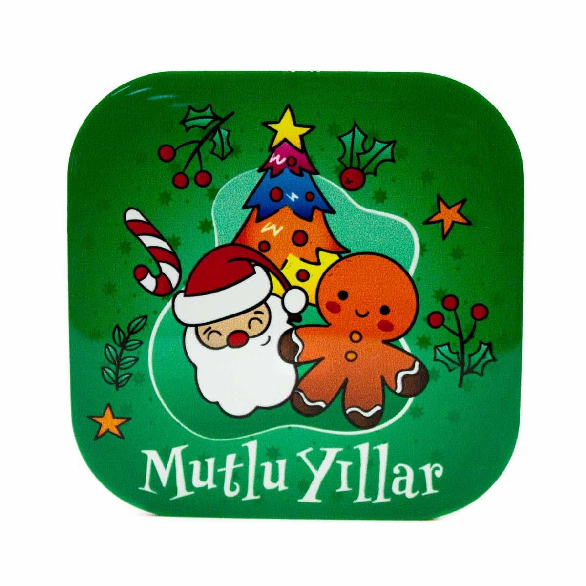 Mutlu Yıllar Parlak Yüzey Bardak Altlığı No:6 - Renkli Baskılı Kaymaz Taban Bardak Altlığı  