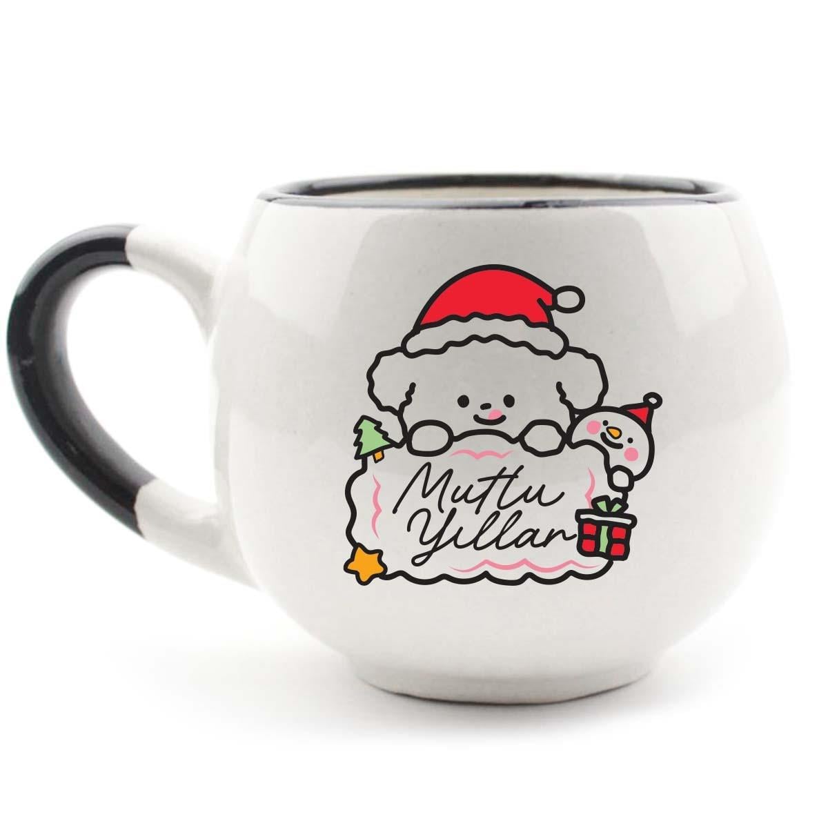 Mutlu Yıllar Sevimli Köpek Krem Parlak Balon Kupa -Yılbaşı Temalı Kupa