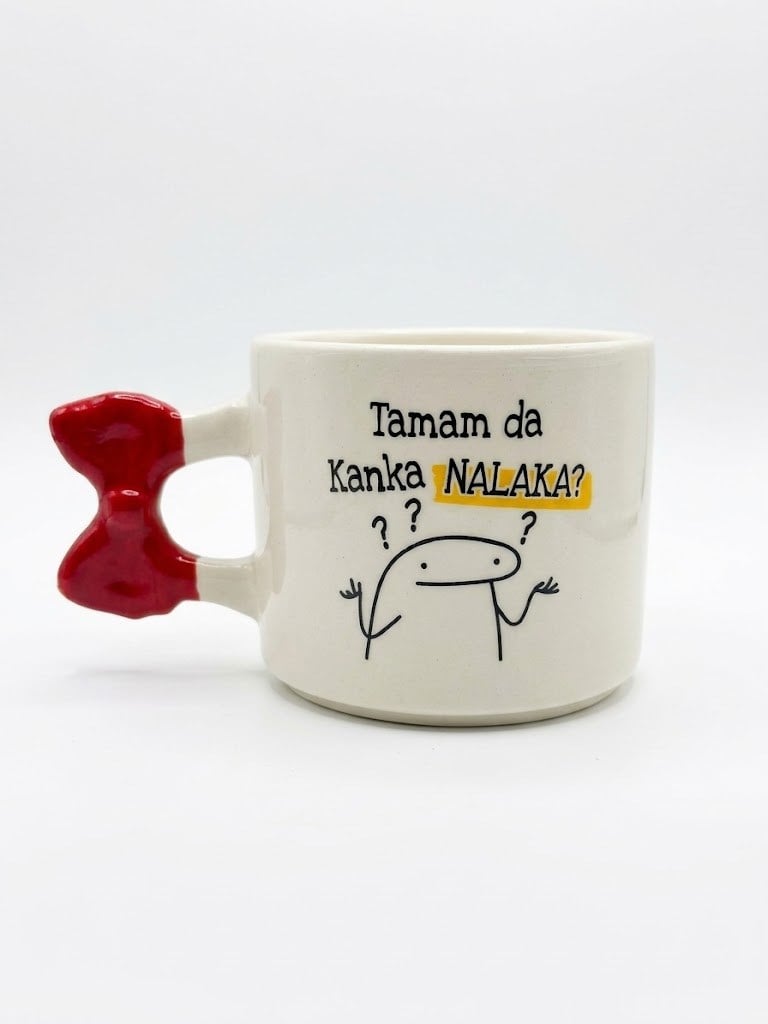NALAKA? El Yapımı Krem Parlak Kurdele Kulp Kupa - El İşçiliği Hediyelik Kupa Bardak Mug