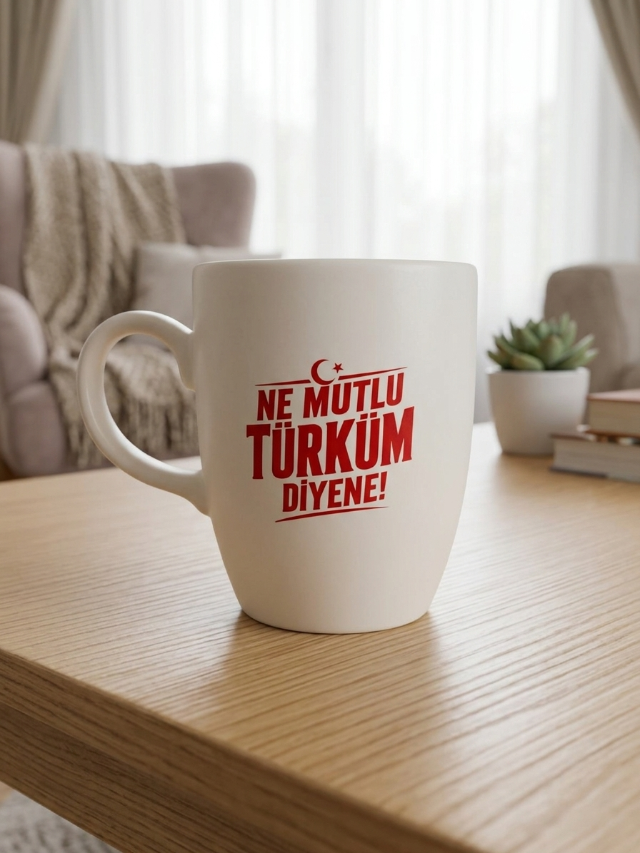 Ne Mutlu Türküm Diyene ! 01 Krem Oval Kupa - Hediyelik Kupa Fincan Mug