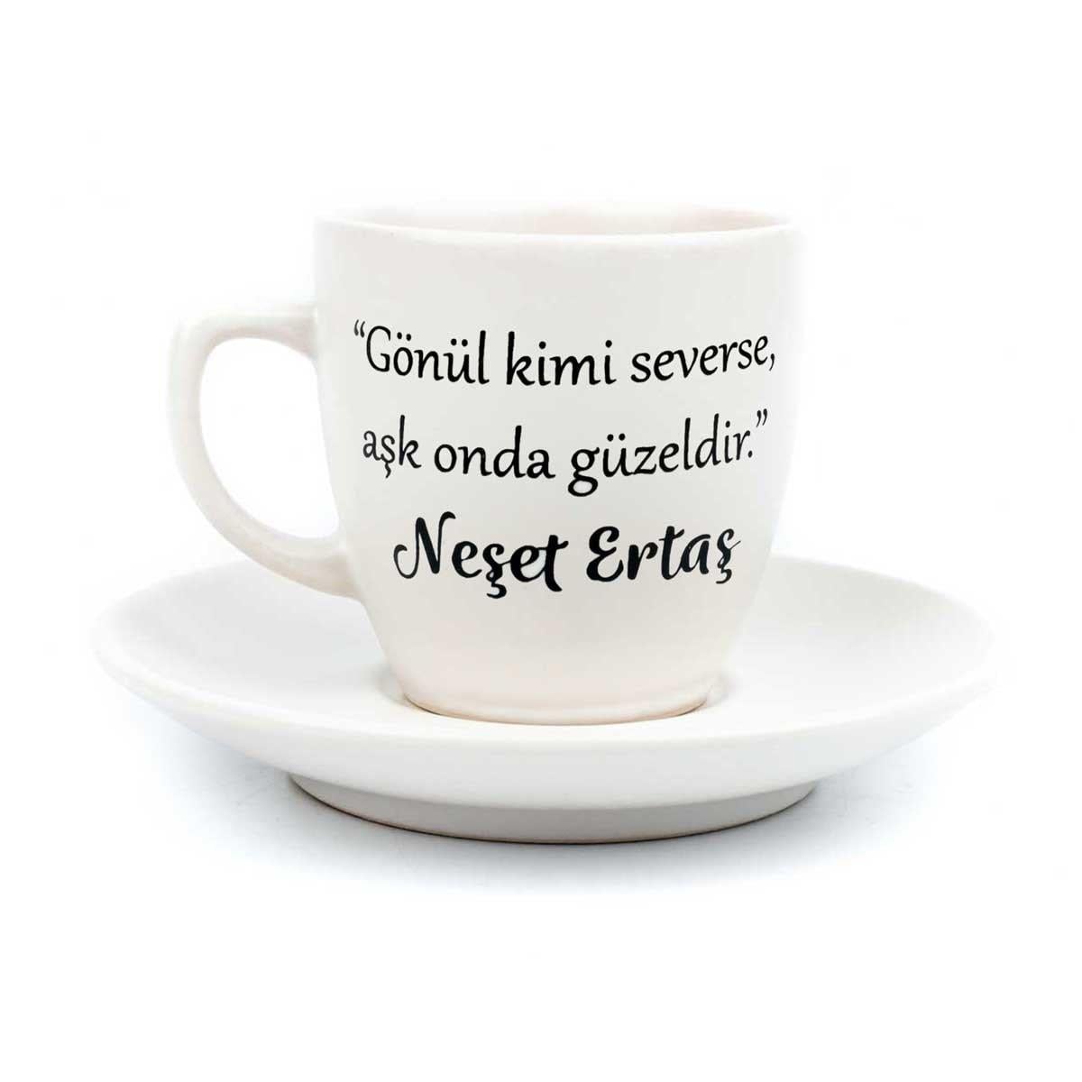 Neşet Ertaş Krem Türk Kahvesi Fincanı - Hediye Seramik Türk Kahvesi Fincanı