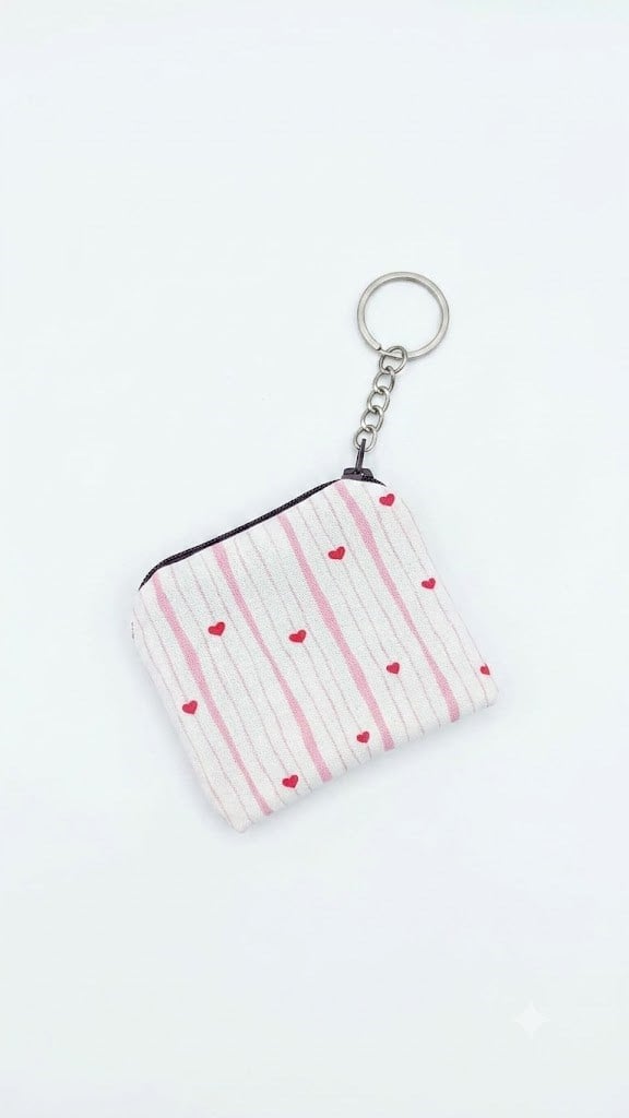 Pembe Çizgili Kalpler Charm Anahtarlık