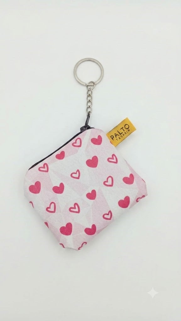 Pembe Ve Beyaz Kalp Charm Anahtarlık