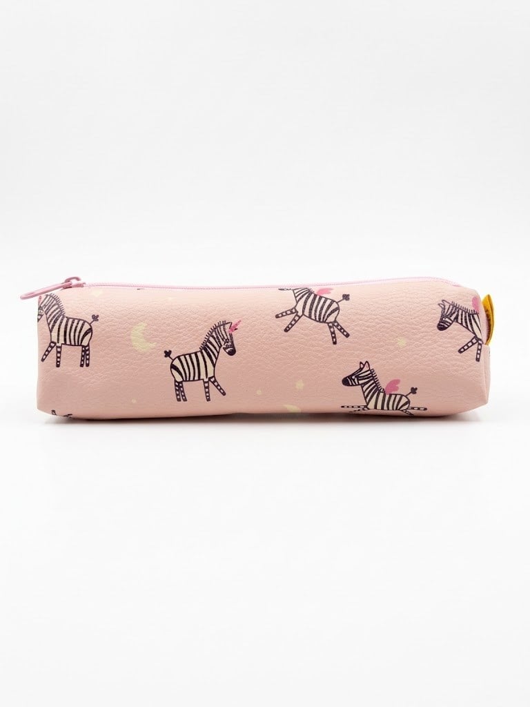 Pembe Zebra Desenli Fermuarlı Kalemlik - Tek Bölmeli Kalemlik Kalem Kutusu