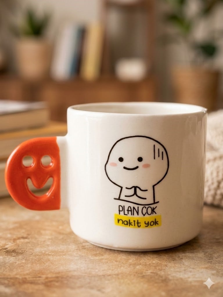 Plan Çok Nakit Yok El Yapımı Gülen Kulp Kupa - Hediyelik Kupa Fincan Mug