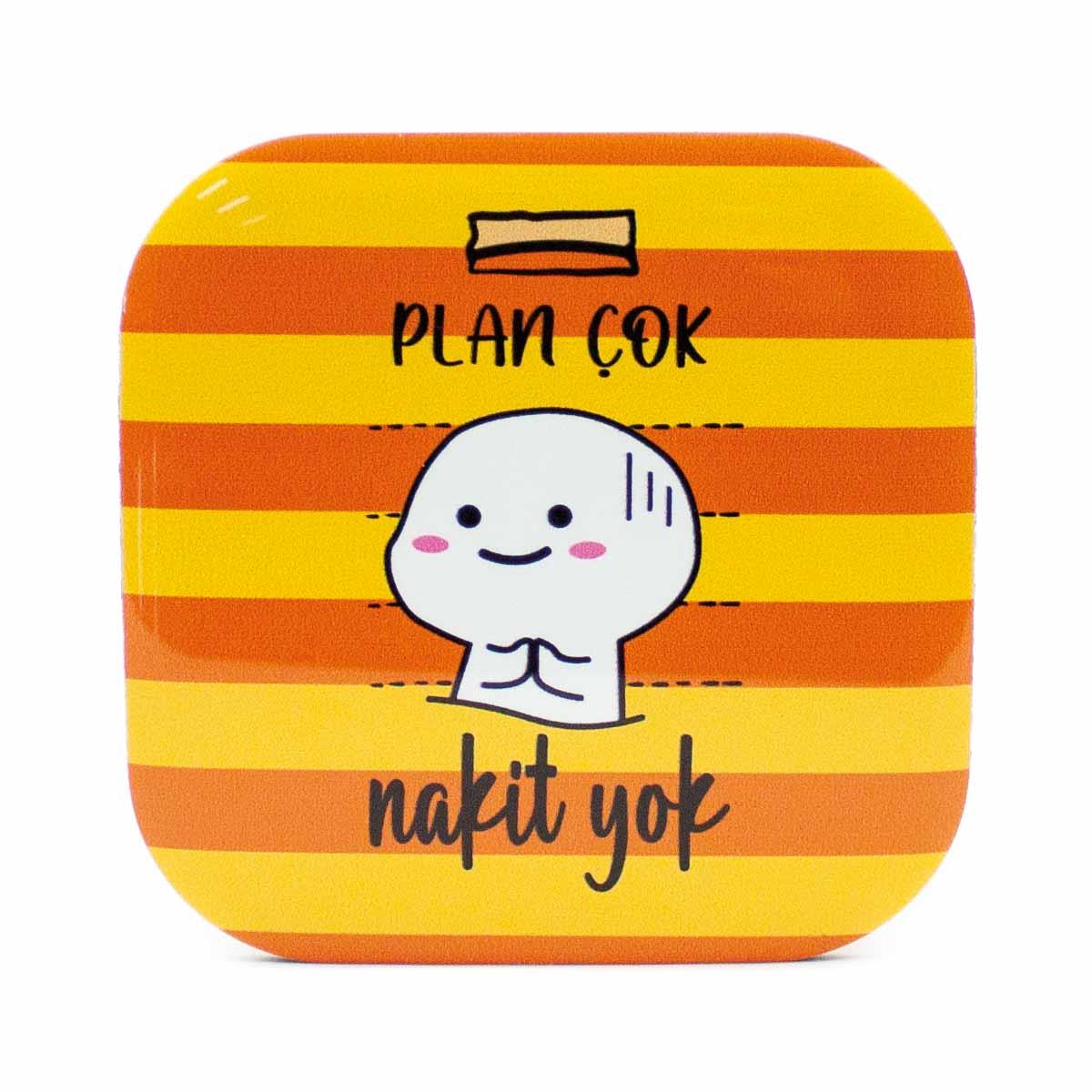Plan Çok Nakit Yok Parlak Yüzey Bardak Altlığı - Renkli Baskılı Kaymaz Taban Bardak Altlığı  