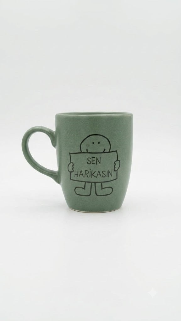 Sen Harikasın Yeşil Oval Kupa - Hediyelik Kupa Fincan Mug